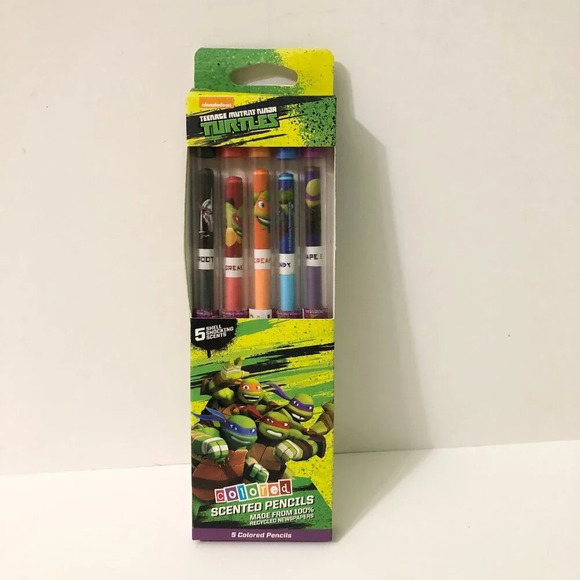 TMNT  Ninja Turtles Coloured Scented Pencils 5 Pack - Picture 1 of 16